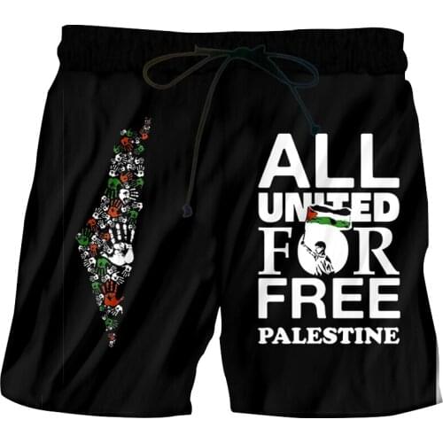 IFPD Mens Shorts Oversized 3D Free Palestine Printed Summer Holiday Party Beach Palestine Map Short Pants Black Running Shorts