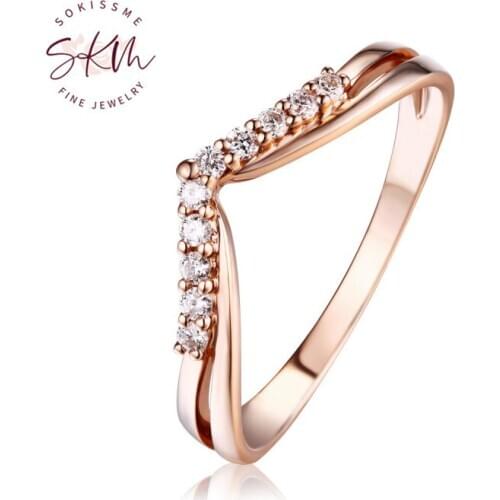 SKM Rose gold wedding band Diamond Curved Ring Women Unique Stacking ring Bridal Jewelry Anniversary
