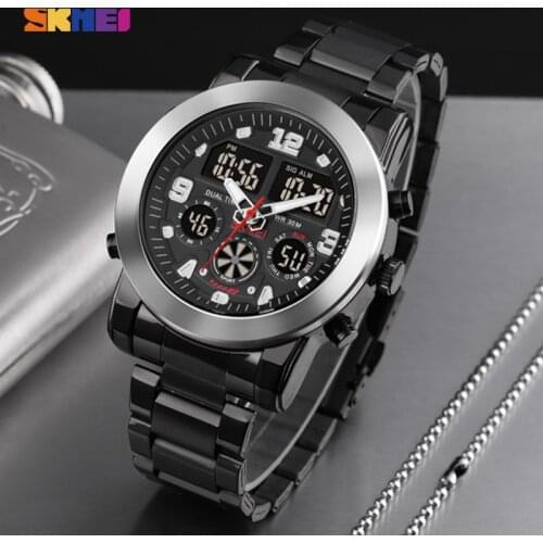 SKMEI 3 Time Fashion LED Mens Watches Chrono Count Down Digital Wristwatches Casual Stainless Steel Strap Men Watch reloj 1642