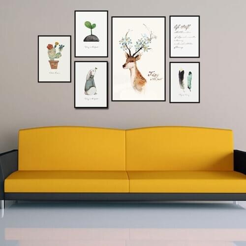 Nordic Modern Elk Rabbit Wall Pictures for Living Room Living Room Photo Wall Combination Decorative Painting Home Decor