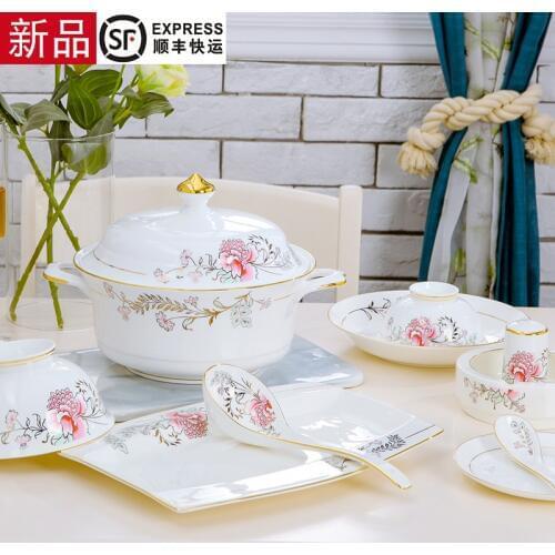 Cutlery dinner Jingdezhen Ceramic Tableware Set American Bowl and Dish Set Household Bone Porcelain Bowl and Plate Western Style