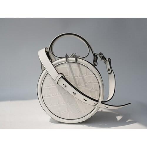 Crocodile embossing real Leather totes bags Circular bags cow leather Double zipper small shoulder bags