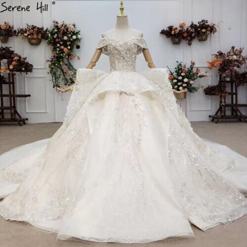 Ivory Off Shoulder Ruffles Sequins Beading Wedding Dresses 2020 High-end Luxury Sexy Dubai Bridal Gowns HX0175 Custom Made