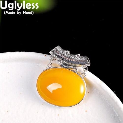 Uglyless Ethnic Yellow Chalcedony Chokers Pendants for Women Vintage Thai Silver Jewelry Exotic 925 Silver Necklaces NO Chains