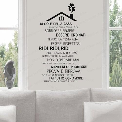 House Rules Vinyl Decal Italian Language Regole Della Casa Wall Stickers House Roof Design Wall Art Poster Home Decor Art WL572