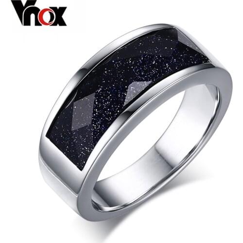 Vnox Unique Blue Gravel Rings for Women Silver-color Starry Sky Stone Rings