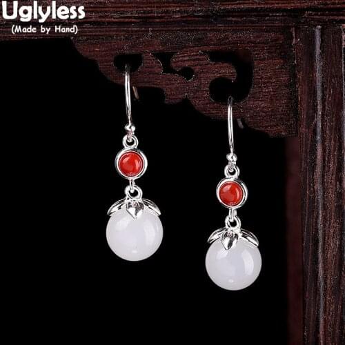 Uglyless Natural Jade Fruits Earrings for Women Classic Balls Gemstones Dangle Earrings Agate 925 Silver Brincos Fashion Jewelry