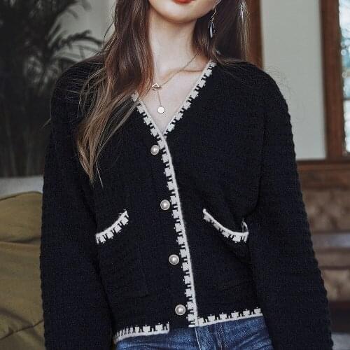 Vaiaye 2020 early autumn coat womens loose contrast stitching knitted cardigan