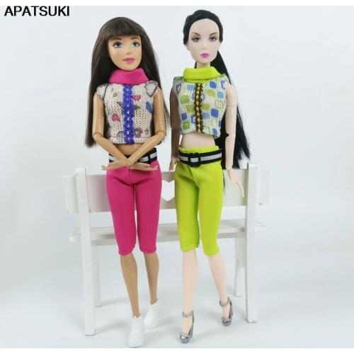1set Sweater Top Outfits Clothes for Barbie Doll Clothes Sleeveless Short Pants Daily Casual Wear Dollhouse Toy