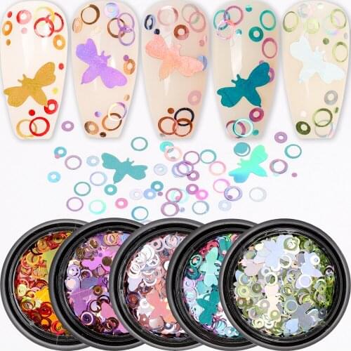 1 Box Holo Round Circle Bee-Shape Glitter Flakes Sparkly 3D Mix Shapes Sequins Spangles Polish Manicure Nails Art Decorations