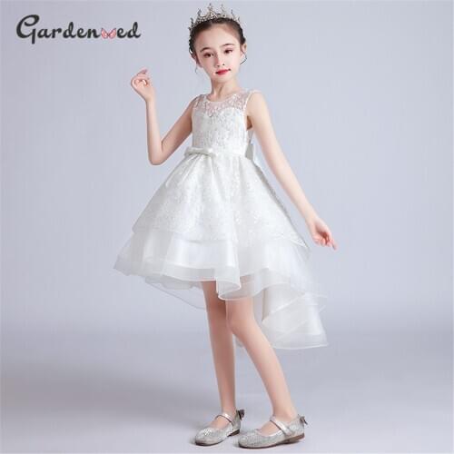 2020 Girl Lace First Communion Dress Puffy Aline Princess Dress Flower Girl Dresses Layers Satin Bow Sashes Little Bride Dress
