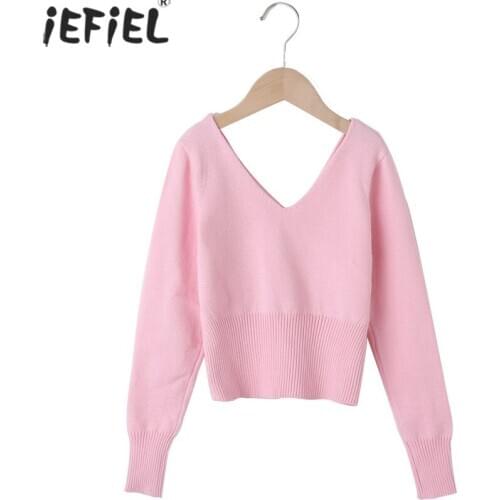 2021 Girl Ballet Gymnastic Leotard Coat Jacket Long Sleeved High Waist Knitted Dance Sweater Top Kids Dance Clothing Wrap Ballet