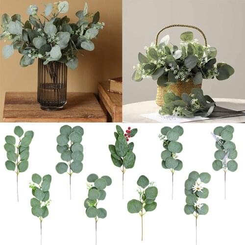 5pcs Artificial Plant Eucalyptus Leaves Branches Faux Foliage DIY Wedding Decoration Floral Bouquets for Home Table Vase Decor