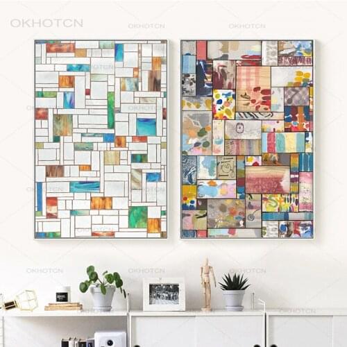Abstract Colorful Squares Canvas Painting Modern Minimalist Art Print Poster Picture Wall Bedroom Living Room Home Decor