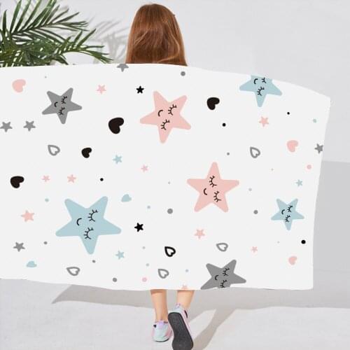 Bathrobe Microfiber Kids Beach Towel Bathing Wrap Toddler Kids Gifts Size 140*70CM Children Cartoon Star Pattern Baby Bath Towel