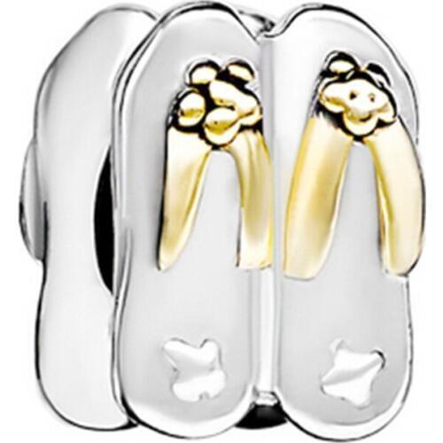 Slide charm Free shipping Women slippers genuine silver color beads fit Pandora bracelets charm bracelets and accessories