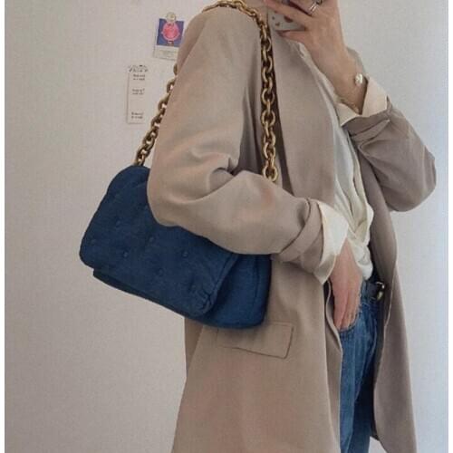 Branded Womens Shoulder Bags 2020 Denim Quality Thick Metal Chain Shoulder Purses And Handbag Women Clutch Bags Ladies Hobo Bag