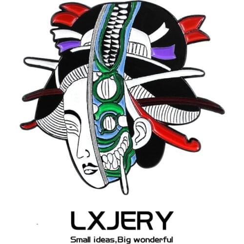 Japanese Geisha Monsters Pin Badge On Backpack Funny Brooch Pins For Clothes Broche For Schoolbag Gift