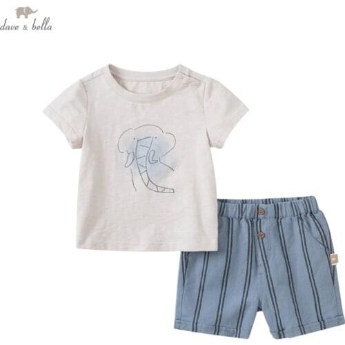 DBX17528 dave bella baby boys summer casual cartoon striped clothing sets kids boy fashion short sleeve sets children 2 pcs suit
