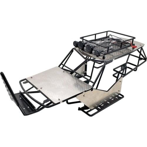 For 1/10 Scale RC Axial Wraith Metal Roll Cage Frame Body with Roof Rack and Metal Sheets Side Step