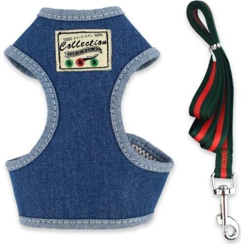 Denim Dog Hanress Leash Set Cotton Walking Running Adjustable Pet Cat Vest Breathable Personality Pets Supplies Cat Harnesses