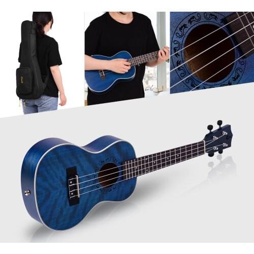 23 Inch Acoustic Concert Ukulele Ukelele Uke Blue Plywood Body Fingerboard Bridge with Bag Tuner Uke Strap Picks Cleaning Cloth