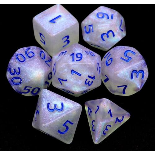 Haxtec DND Dice Iridescent Glitter Blue Numbers Polyhedral D&D Dice for RPGs-Milky Way