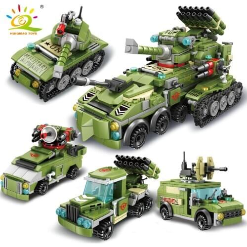 HUIQIBAO TOYS 862pcs Military Artillery Truck Building Blocks WW2 Vehicle Army Car with 4 Soldier Bricks Set For Children Gift