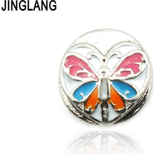 JINGLANG Fashion Charm Metal 12mm Snap Button Retro Silver Butterfly Bangle Accessories