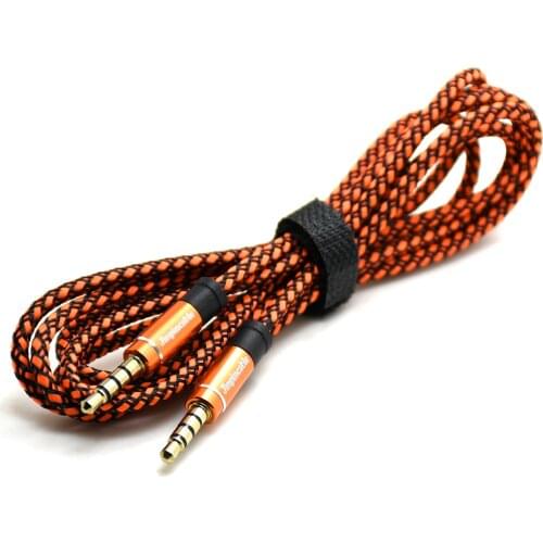 1.5m Nylon Jack Audio Cable 4 poles 3.5 mm to 3.5mm Aux Cable Male to Male Gold Plug Car Cord for mobilephone