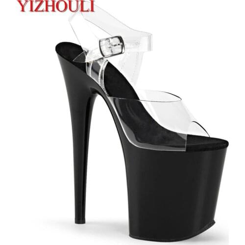 Club 20 cm sexy transparent vamp heels, 8 inch baked lacquer stiletto sandals/pole dancing model stage sandals