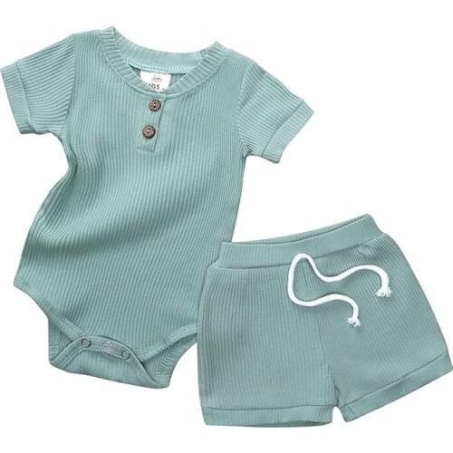 2PCS Baby Boy Clothes Newborn Solid Bodysuits+Shorts Cotton Unisex Baby Sets Pajamas Homewear Summer Baby Girl Clothes