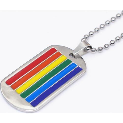 Rainbow LGBT Dog Tag Gay and Lesbian Pride Pendant Stainless Steel Long Chain Necklace for Man Women Fashion Jewelry