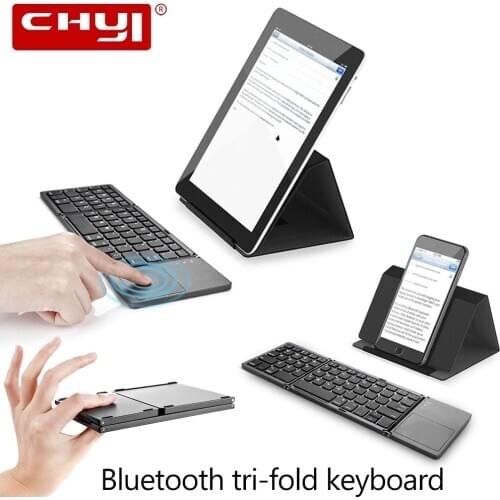 CHYI Mini Bluetooth Folding Keyboard With Touchpad Wireless Keyboard Three Folding Gaming Keyboard For Phone Tablet Laptop