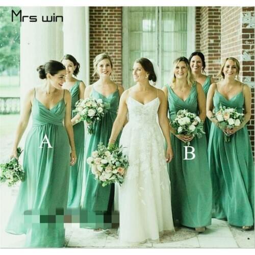 Mrs win Bridesmaid Dress For Girls Mint Green V-neck Wedding Guest Dress HR182 A Line Plus Size Sleeveless Long Vestido Madrinha
