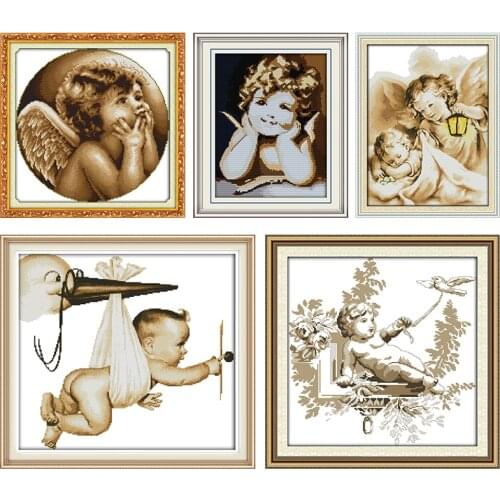 Lovely Angel Cross Stitch Embroidery Needlework Kits Stamped Patterns 11CT 14CT Printed Counted Thread Crafts DIY Home Decor Set