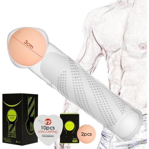 10Pcs Natural latex Condoms For Men Penis Enlargement Extender Thin Cock Penis Sleeves Comdoms +Reusable Ball Adult Sex Products
