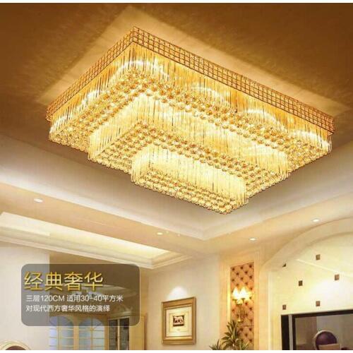 New S gold crystal ceiling lamp rectangular double crystal lamp LED living room lamps ceiling lamps lighting fixture led lights