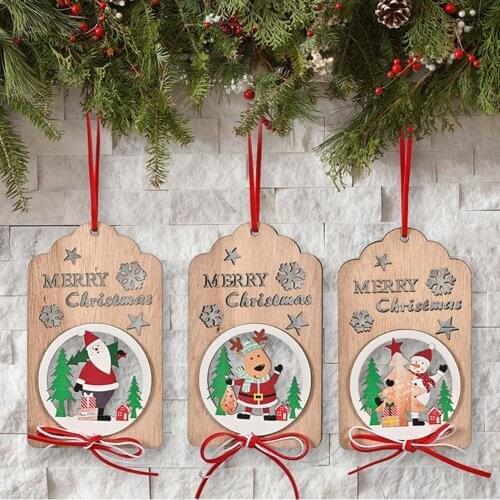 Christmas Wooden Pendants Hanging Tree Ornaments Xmas DIY Wood Crafts Kids Gift For Home Holiday Home Party Decorations