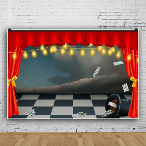 Vinyl Backgrounds For Photography Red Stage Curtain Playing Card 3D Pattern Square Floor Child Baby Photozone Photo Backdrops
