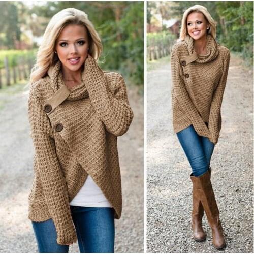 Long Sleeve Knitwear New Womens Sweaters With Turtleneck And Button Lady Pullover Sweater Female Autumn Winter Dropshipping
