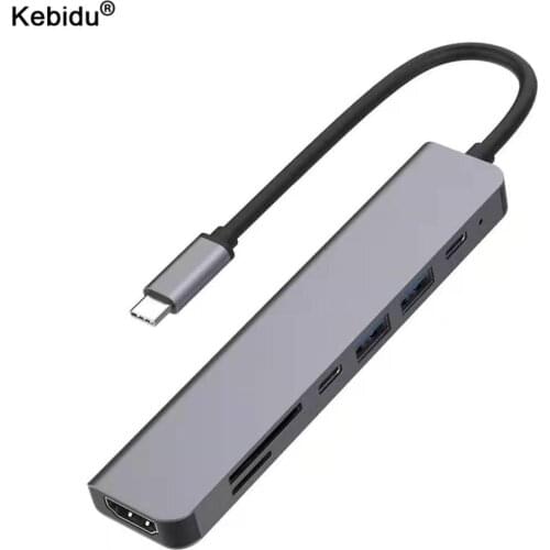 High Speed 7 In 1 4K Multiport Type C To HDMI-compatible Adapter USB 3.0 Cable Hub For Macbook Aux Ports Adapter