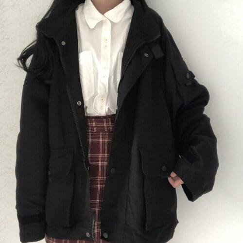 Japanese winter new punk womens fashion solid color long-sleeved jacket punk ins Vintage chic Harajuku jacket