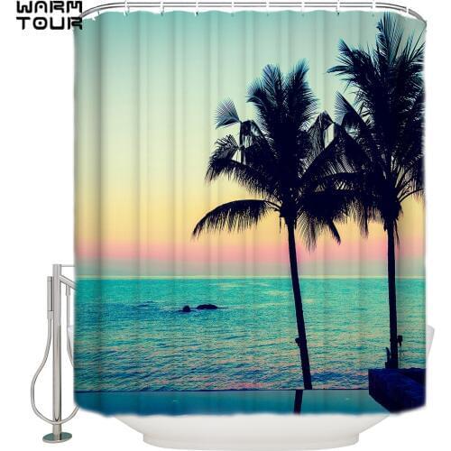 WARMTOUR Shower Curtain Coconut Tree Beach Extra Long Fabric Bath Shower Curtains Bathroom Decor Sets with Hooks