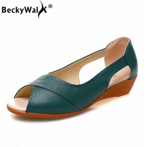 Summer Women Shoes Female Casual Sandals Women Genuine Leather Sandalias Mujer Comfort Mother Shoes Woman Plus Size 43 WSH3364