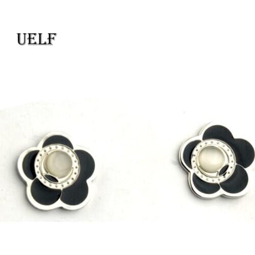 Uelf New Fashion Crystal Pendientes Bijoux Black Plum Flowers Stud Earrings For Women Wedding Jewelry Brincos