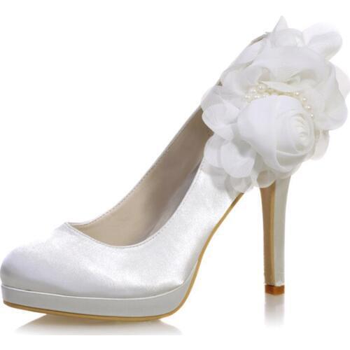 High Heels Platform Women Wedding Shoes Stiletto Heels Round Toe Satin Prom Evening Formal Party Ladies Dress Pumps