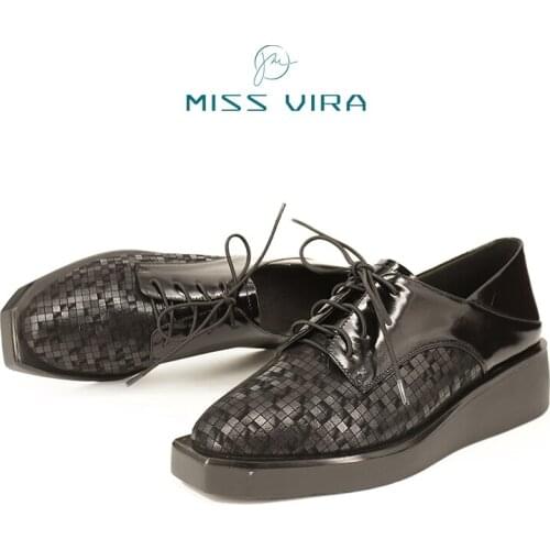 MISS VIRA Womens British Style New Platform Lace-up Casual Shoes Real Cowhide Fashion Shoes
