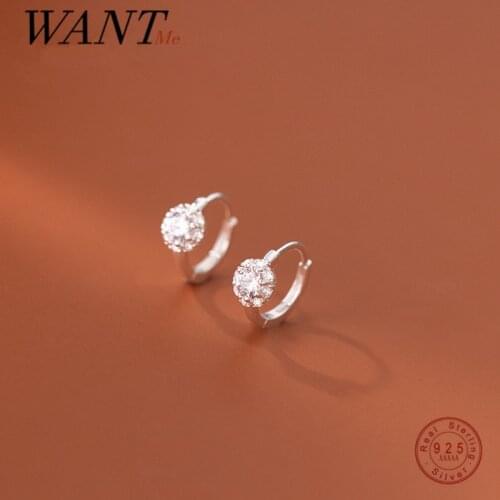 WANTME 925 Sterling Silver Minimalism Luxury Shiny Crystal Zircon Ear Buckle Earrings for Women Charm Body Piercing Hoop Jewelry