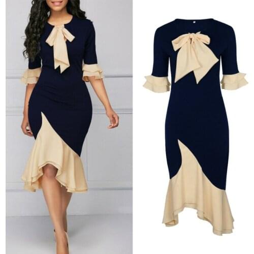 Women Bandage Party Evening Midi Dress Vintage Chiffon Tie Lace Up Dress Bownot Short Sleeve Pencil Dress Female